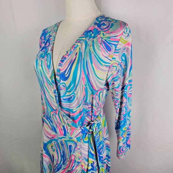 Lilly Pulitzer Emilia Wrap Dress Multi Guilty Pleasure Print 3/4 Sleeve Small - Picture 5 of 13